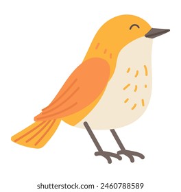 Cute orange bird in flat design. Happy forest birdie with bright feathers. Vector illustration isolated.