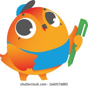 Cute orange bird with graphic pencil