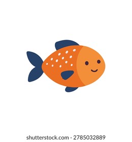 Cute orange and blue fish vector illustration, funny aquarium fish cartoon character