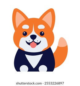 Personaje lindo de dibujos animados de animales de perrito azul naranja con expresión de sonrisa 01