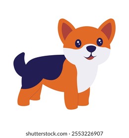 Personaje lindo de dibujos animados de animales de perrito azul naranja con expresión de sonrisa 01