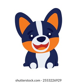 Personaje lindo de dibujos animados de animales de perrito azul naranja con expresión de sonrisa 01