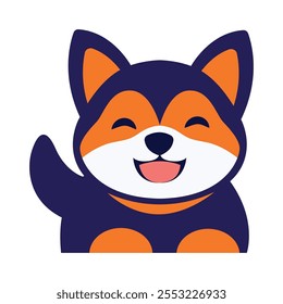 Personaje lindo de dibujos animados de animales de perrito azul naranja con expresión de sonrisa 01