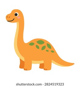 Cute Orange Brachiosaurus Dinosaur Cartoon.