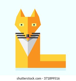 Cute orange bright vivid fox. Beautiful simple stylized wild forest animal. Flat style. EPS 8 vector illustration, no transparency