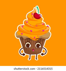 Cute Orange Cake Character Vector