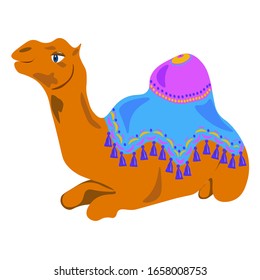 A cute orange camel sat down to rest. Vector illustration