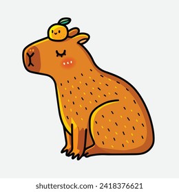 Cute Orange Capybara with Fruit on Head - Minimalist Cartoon Illustration.