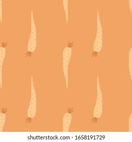 Cute orange carrot seamless pattern. Geometric carrots backdrop. Botanical wallpaper. Design for fabric, textile print, wrapping paper, kitchen textiles. Modern vector illustration