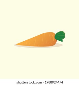 Cute Orange Carrot vector flat design illustration, Cartoon style Carrot hand drawn flat vector icon isolated on white. Fresh orange vegetable symbol in flat style. Tasty rabbit's vegetable vector. 