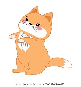 Cute orange cartoon cat standing on hind legs, fluffy cheeks, white chest, playful and sweet style