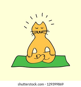 Cute orange cartoon cat in yoga position, vector