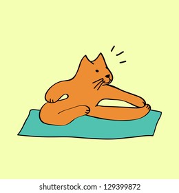 Cute orange cartoon cat in yoga position, vector