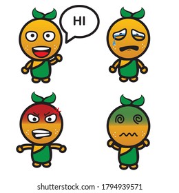 cute orange cartoon characters set with different emotions and poses isolated on white background