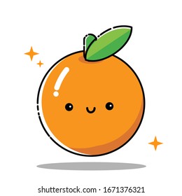 Cute orange cartoon fruit character. Vector illustration.