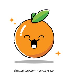 Cute orange cartoon fruit character. Vector illustration.