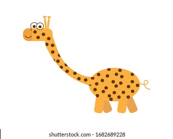 Cute Orange Cartoon Giraffe with Big Eyes and Brown Dots on White Background