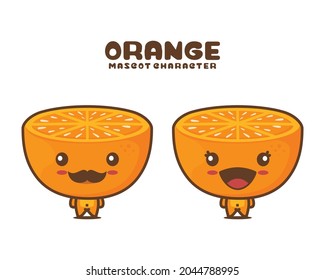 cute orange cartoon mascot, fruit vector illustration, isolated on white background