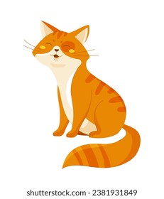 Cute orange cat. Adorable fluffy domestic animal. Charming pet sitting. Cheerful mammal and kitten. Poster or banner. Cartoon flat vector illustration isolated on white background