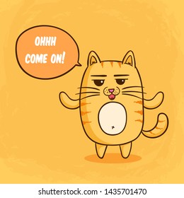 Cute Orange Cat With Bad Expression on Orange Background