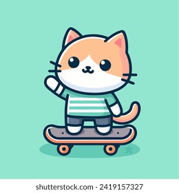 cute orange cat cartoon character mascot skateboarding