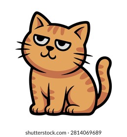 Cute orange cat cartoon character with a smug or grumpy expression sitting, funny vector illustration isolated on white.