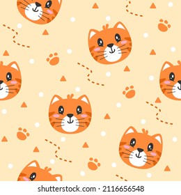 Cute orange cat cartoon pattern background