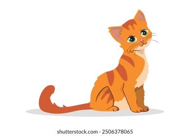 süße orangefarbene Katze im Cartoon-Stil, Vektorgrafik einzeln auf weißem Hintergrund.