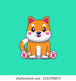 cute orange cat character, on green background