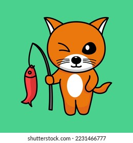 Cute orange cat character premium vector illustration