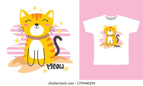 Cute orange cat design vector illustration ready for print on tees.