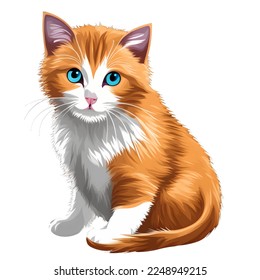 cute orange cat drawn digital painting watercolor illustration