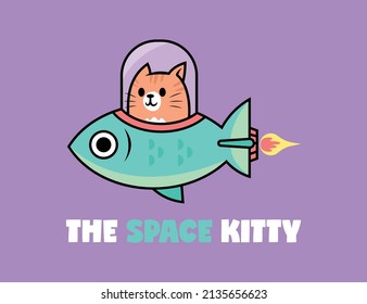 UN GATO DE COLOR NARANJA ESTÁ CONDUCIENDO UN ESPACIO DE PESCADO. VECTOR DE CARICATURA PREMIUM.