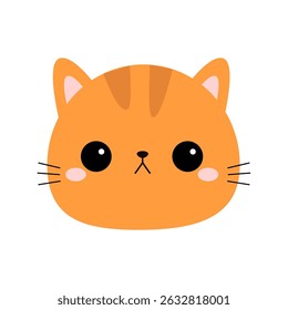 Cute orange cat face head round icon. Kawaii kitten, kitty. Cartoon funny baby character. Sad emotion. Sticker print. Flat design. White background. Isolated Vector illustration