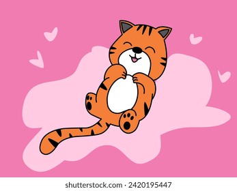 cute orange cat ginger character chilling good for colouring book or kids baby clothes design vector