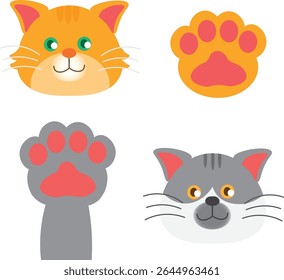 cute orange cat and grey cat with fluffy paws.