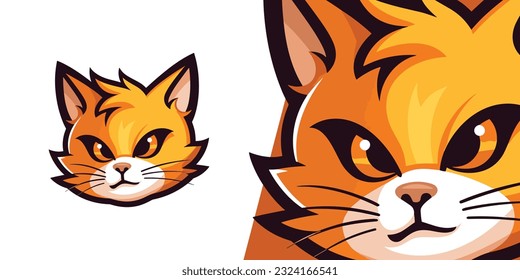 Cute Orange Cat Head Logo: Dynamic Mascot for Sport and E-Sport Teams - Vector Illustration Graphic