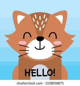 Cute Orange Cat Hello design with Blue background, good for icon, mascot, card, banner, poster, print and other uses.