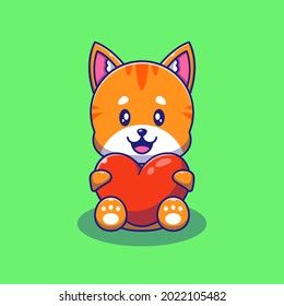 Cute Orange Cat Holding Love Heart Illustration. Cat Animals Mascot Cartoon Characters.