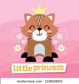 Cute Orange Cat Little Princess design with Pink background, good for icon, mascot, card, banner, poster, print and other uses.