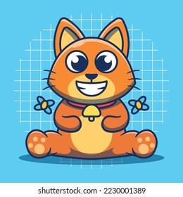 Mascota de gato naranja con campana en el cuello sentada cónica ilustración portadora