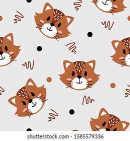 Cute Orange Cat pattern with dot and line Vector background, good for fabric, print and other uses.