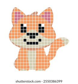 Cute orange cat in pixel art style, white background vector illustration.