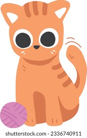 Cute Orange Cat Playing with Ball of Yarn Celebrating International Cat Day