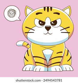 cute orange cat showing angry facial expression. isolated animal cartoon mascot vector illustration