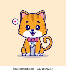 Cute Orange Cat Sitting Cartoon Vector Icon Illustration. Animal Nature Icon Concept Isolated Premium Vector. Flat Cartoon Style