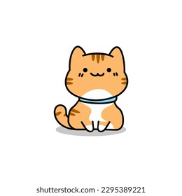 Cute orange cat sitting vector illustration. Cute colourful cat doodle character. Cute doodle cat. Cat vector.