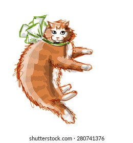 Cute orange cat, sketch for your design. Vector illustration