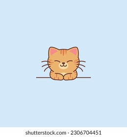 Cute orange cat smiling cartoon, vector illustration