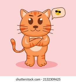 Cute orange cat standing, cartoon vector illustration